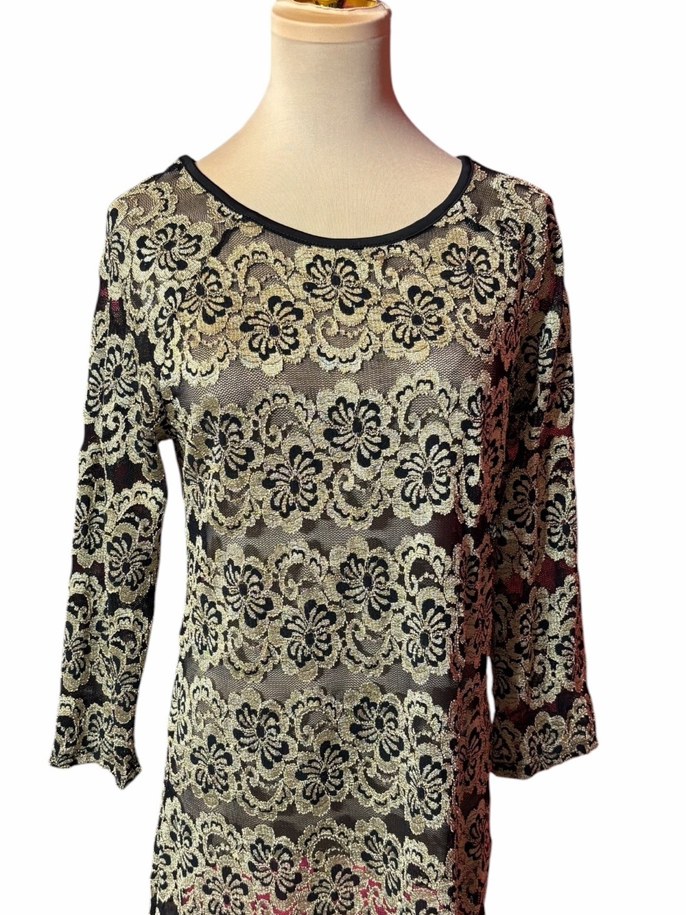 Deb Black and Cream Floral Lace Overlay Blouse